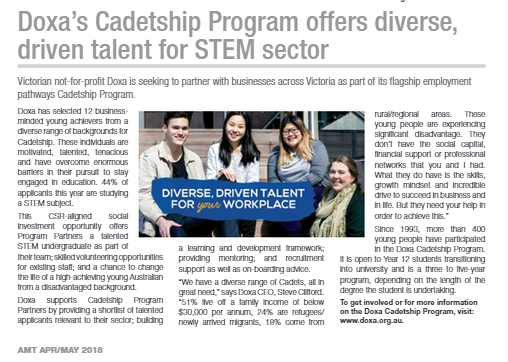 AMT Magazine – Doxa’s Cadetship Program offers diverse, driven talent for STEM sector